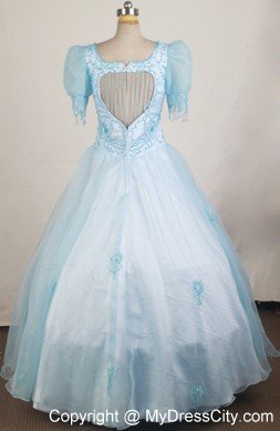 Light Blue Short Sleeves Pageant Dresses for Little Girls