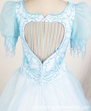 Light Blue Short Sleeves Pageant Dresses for Little Girls