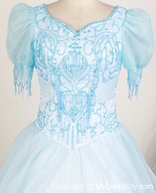 Light Blue Short Sleeves Pageant Dresses for Little Girls