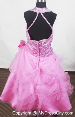 Halter Flower Pageant Dresses for Teens Embellished with Beading