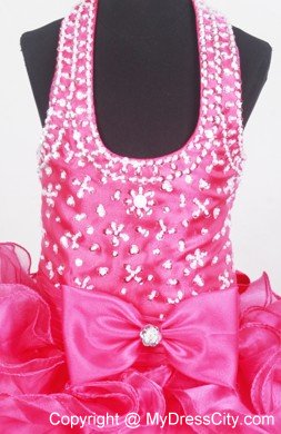 Bowknot Decors on Little Girl Pageant Dresses With Halter