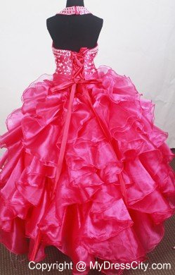 Bowknot Decors on Little Girl Pageant Dresses With Halter