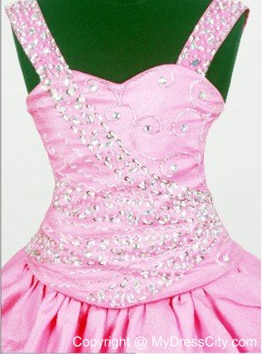 Beaded Decorate Straps Little Girl Pageant Dresses in Hot Pink