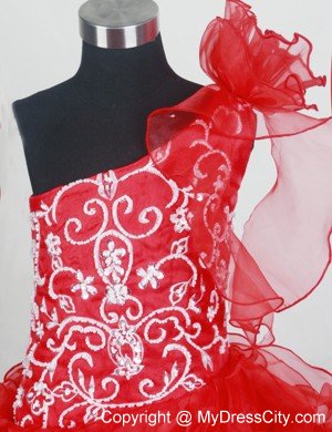 Hand Flowers Decor on One Shoulder Pageant Dresses for Juniors