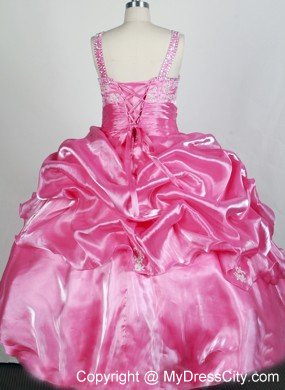 Appliqes and Ruffles For Rose Pink Little Girl Pageant Dresses