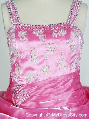 Appliqes and Ruffles For Rose Pink Little Girl Pageant Dresses