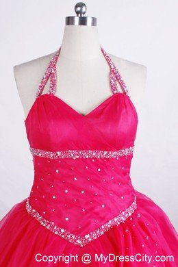 Ball Gown Halter Bead Decorated Flower Girl Pageant Dress