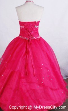 Ball Gown Halter Bead Decorated Flower Girl Pageant Dress