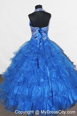 Beaded Halter Beauty Pageants Dresses Made in Ruffled Layers