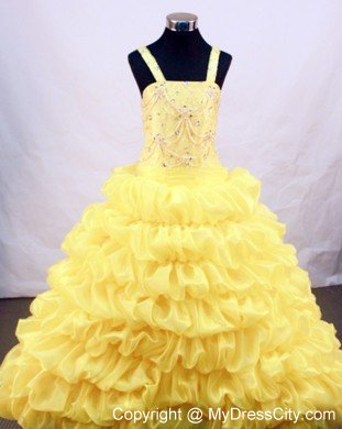 Beaded and Pick-ups decorated Flower Girl Pageant Dress in Yellow