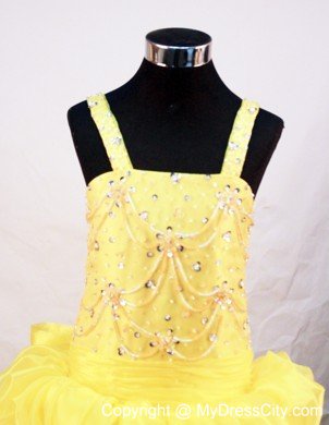 Beaded and Pick-ups decorated Flower Girl Pageant Dress in Yellow