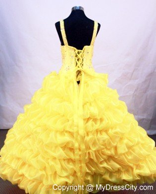 Beaded and Pick-ups decorated Flower Girl Pageant Dress in Yellow