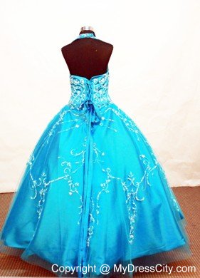 Blue Appliques Halter little girls Beauty Pageant Dresses