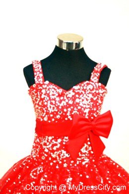 Sequin Red Belt and Beaded Pageant Dresses for Little Girls