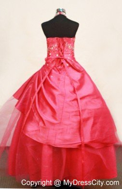 Beaded Halter Tulle Red Flower Girl Pageant Dress with Ball Gown