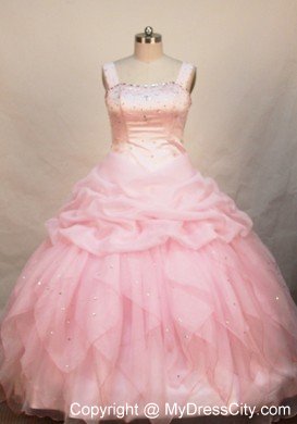 Baby Pink Beaded Organza Flower Girl Pageant Dress With Straps