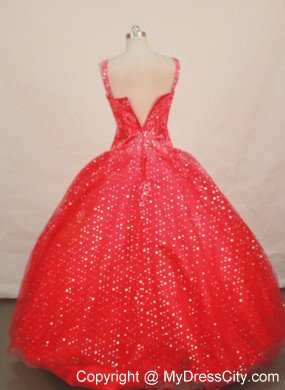 Red Straps Beaded and Sequined Little Girl Pageant Dress Ball Gown