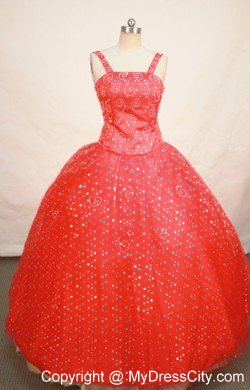 Red Straps Beaded and Sequined Little Girl Pageant Dress Ball Gown