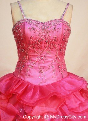 Spaghetti Straps Coral Red Beading and Ruffles Girl Pageant Dress