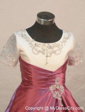 White and Red Scoop Girl Pageant Dress With Beading and Embroidery