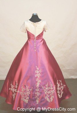 White and Red Scoop Girl Pageant Dress With Beading and Embroidery