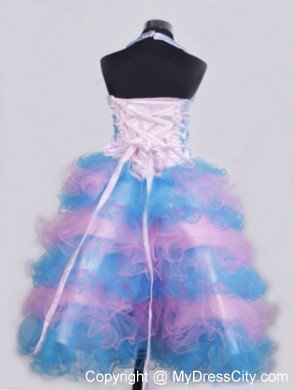 Beading and Appliques Colorful Ruffled Layers Little Girl Dresses