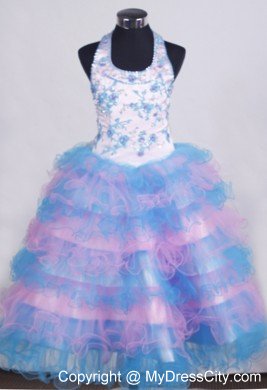 Beading and Appliques Colorful Ruffled Layers Little Girl Dresses