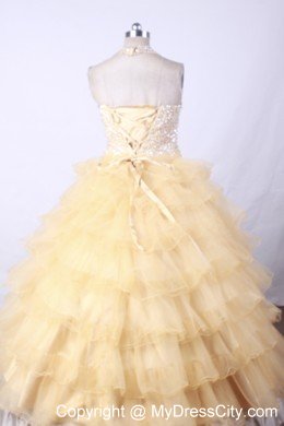 Ruffled Layers and Beading Gold Halter Little Girl Pageant Dresses