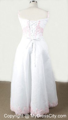 White Appliques Little Girl Beauty Pageant Dresses With Straps