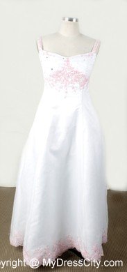 White Appliques Little Girl Beauty Pageant Dresses With Straps