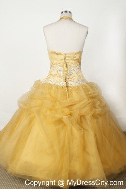 Appliques and Beading Gold Halter Girl Pageant Dresses