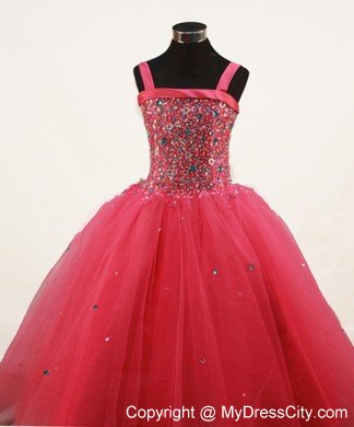 Coral Red Straps Little Girl Pageant Dresses With Beading