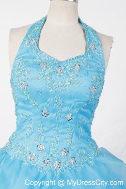 Halter and Baby Blue Appliques Beading Little Girl Pageant Dresses