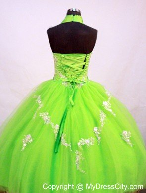 Spring Green Halter Little Girl Pageant Dresses With Appliques