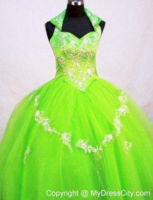 Spring Green Halter Little Girl Pageant Dresses With Appliques