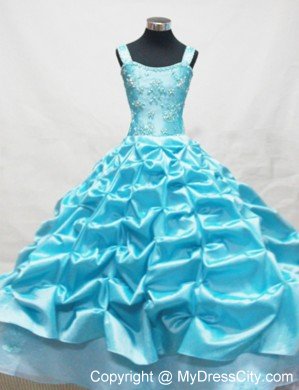 Baby Blue Appliques and Pick-ups Little Girl Pageant Dresses