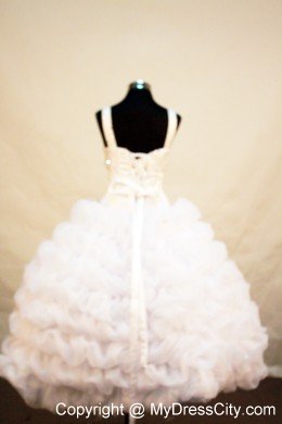 White Straps Girl Pageant Dresses With Ruffled Layers and Beading