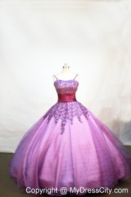 Purple Straps Little Girl Pageant Dresses With Appliques and Belt