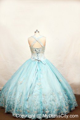 Light Blue Little Girl Pageant Dresses With Appliques and Straps