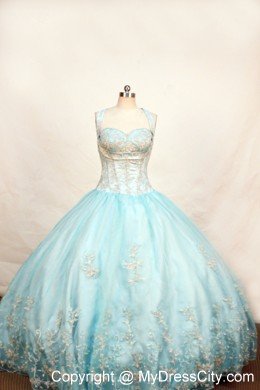 Light Blue Little Girl Pageant Dresses With Appliques and Straps