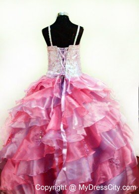 Colorful Straps Girl Pageant Dresses With Appliques and Beading