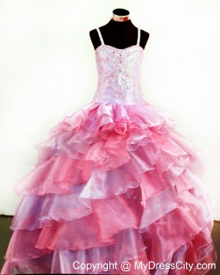 Colorful Straps Girl Pageant Dresses With Appliques and Beading