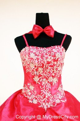 Red Beading and Appliques Pick-ups Straps Little Girl Dresses