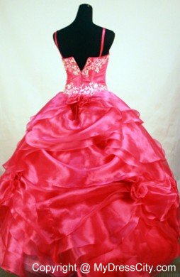 Red Beading and Appliques Pick-ups Straps Little Girl Dresses