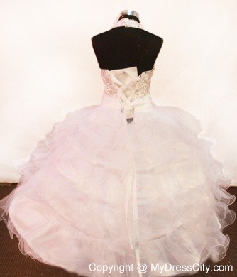 White Beading and Halter Little Girl Pageant Dresses Ruffled Layers