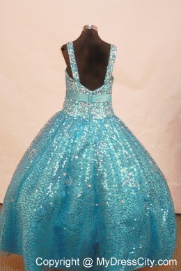 Sequin and Bowknot Aqua Blue Straps Little Girl Pageant Dresses