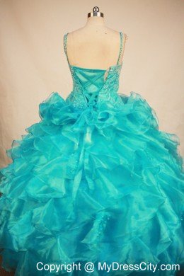 Blue Straps Girl Pageant Dresses With Ruffles and Beading