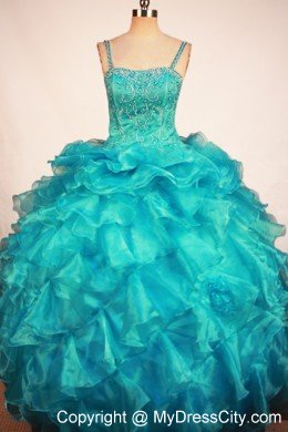 Blue Straps Girl Pageant Dresses With Ruffles and Beading