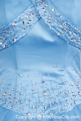 Ball Gown Aqua Blue Halter Beaded Floor-length Glitz Pageant Dress