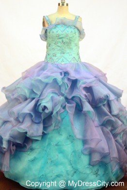 Colorful Ball Gown Straps Little Girl Pageant Dress with Beading